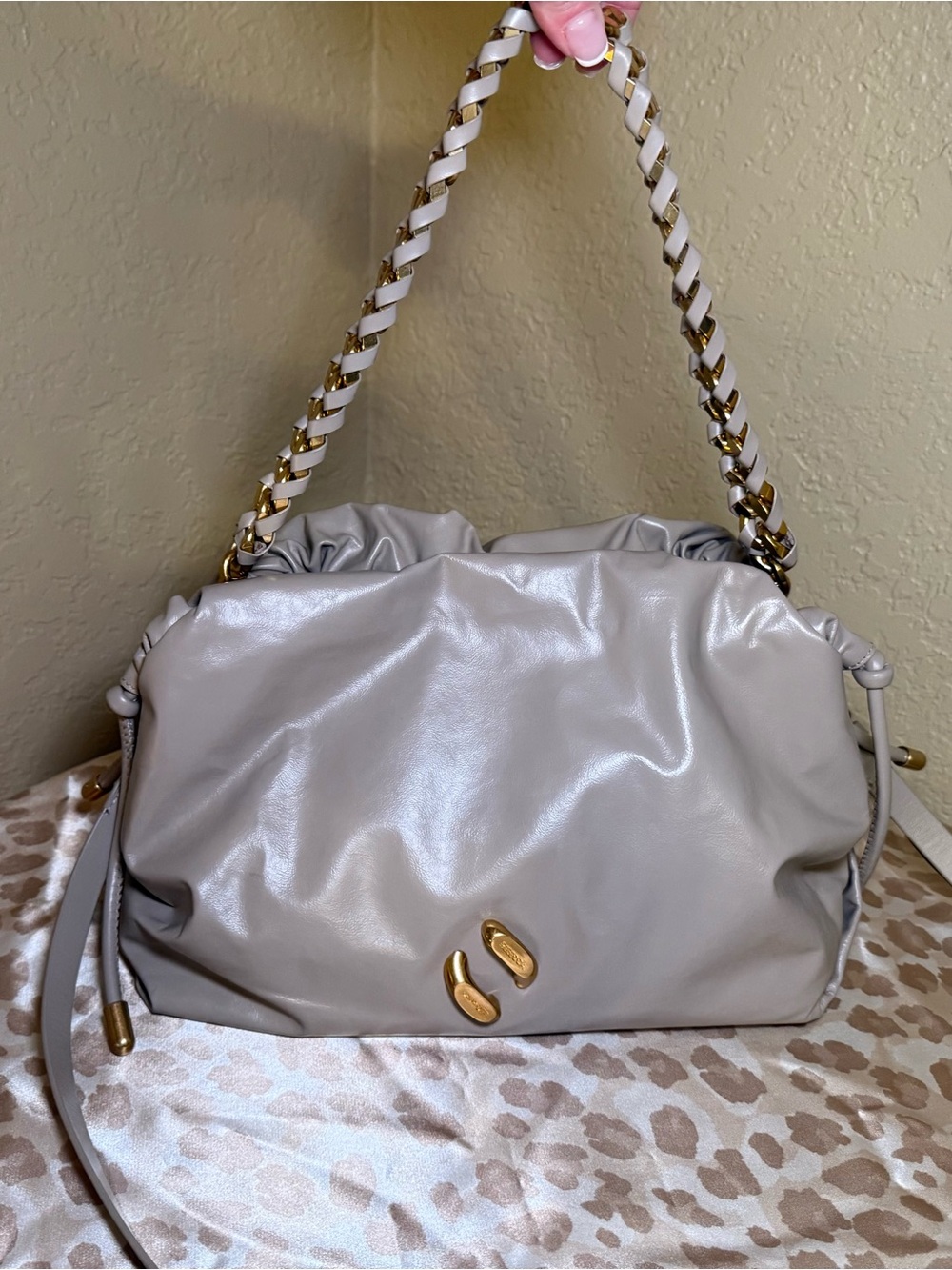 Rebecca Minkoff Light Gray Shoulder Bag with Gold Chain Strap